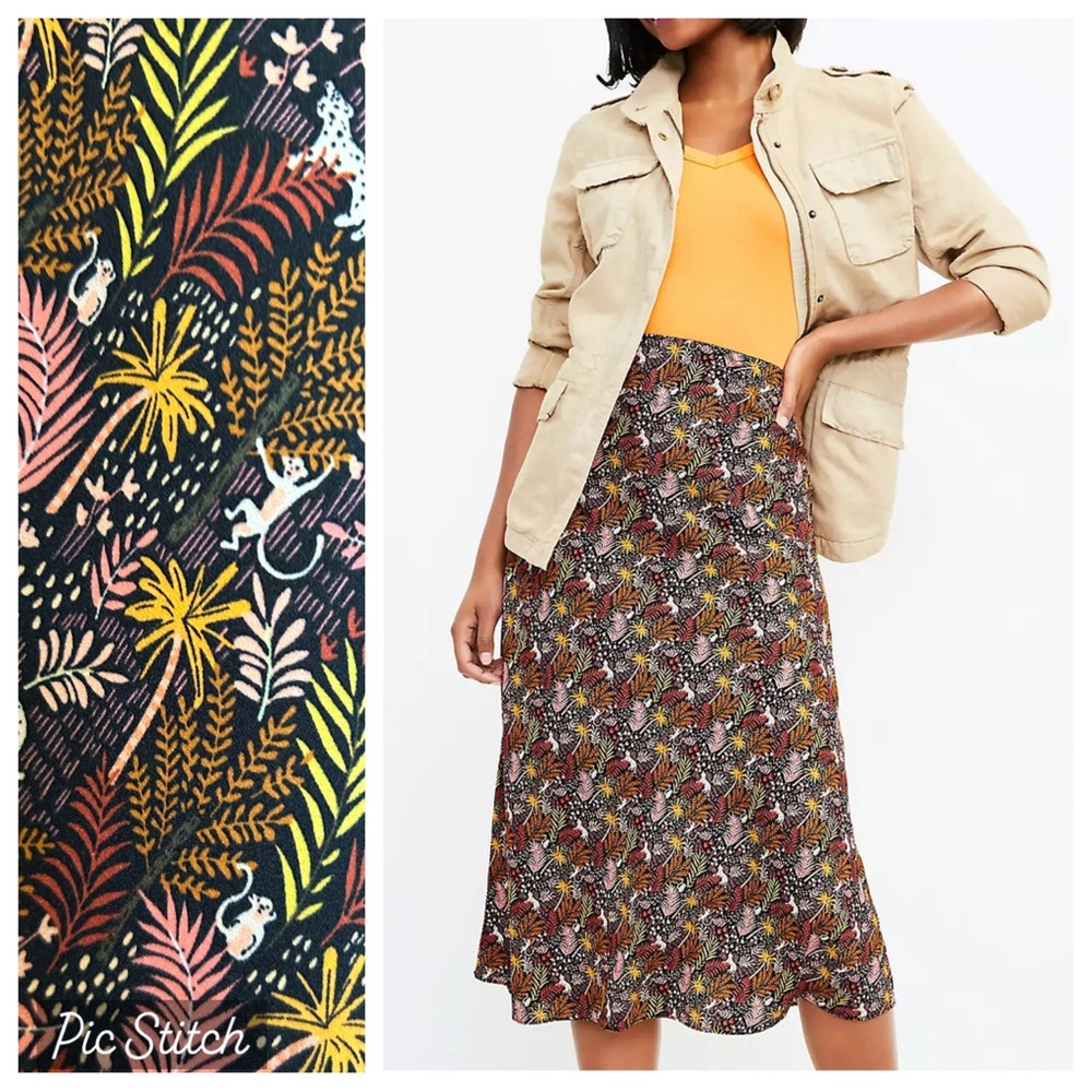 Ann Taylor LOFT Paradise Bias Midi Skirt size Medium tropical monkey EUC